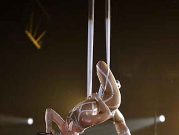 La cantante Pink, realizando acrobacias. / Reuters