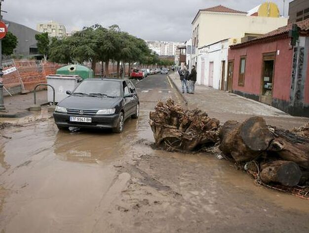 Da&ntilde;os en una calle de Santa Cruz de Tenerife por las intensas lluvias.

Foto: Crist&oacute;bal Garc&iacute;a (Efe)