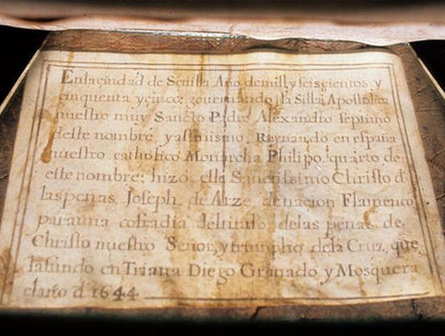 Documento de autor&iacute;a del Se&ntilde;or de las Penas de la Estrella.

Foto: IAPH/Eugenio Fern&aacute;ndez