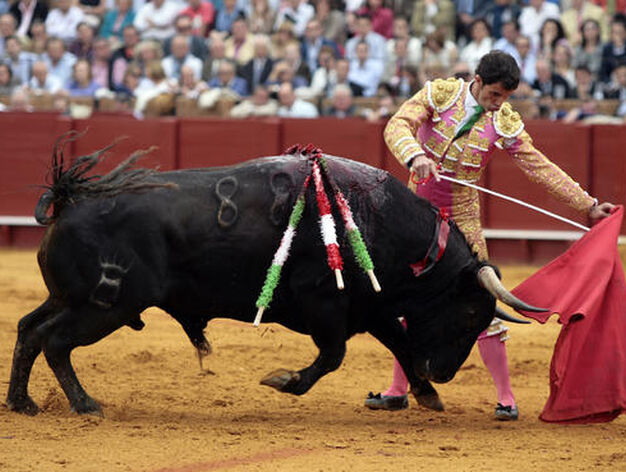 Luis Vilches torea al primer toro.

Foto: Juan Carlos Mu&ntilde;oz