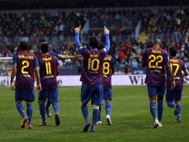 El M&aacute;laga es goleado en casa ante el Barcelona (1-4). / AFP