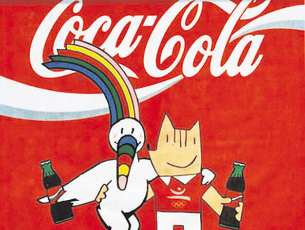 Las mascotas oficiales del 92, Curro y Cobi, hermanadas en un anuncio de la popular marca de refrescos.