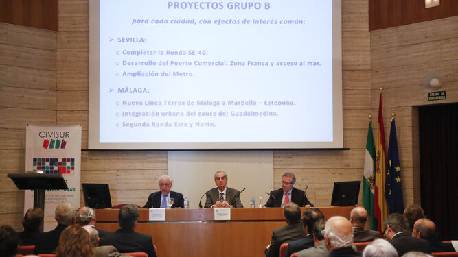 Un momento de la presentación, ayer en Málaga, de las propuestas de Civisur en materia de infraestructuras.