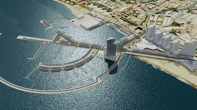 Infografía del proyecto con el que el jeque Al Thani se hizo con la concesión del puerto de La Bajadilla.