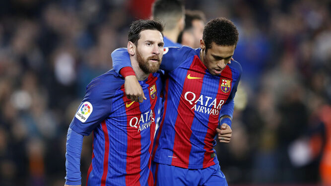 Messi y Neymar, al finalizar el partido ante el Leganés