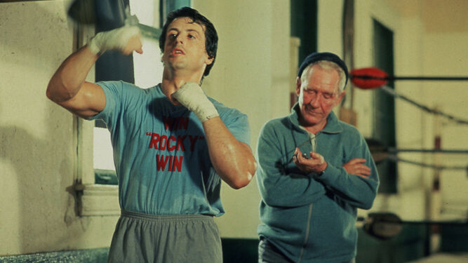 Sylvester Stallone y Burgess Meredith, en una escena de 'Rocky'.