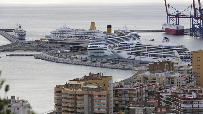 Varios buques de crucero en el puerto de Málaga.