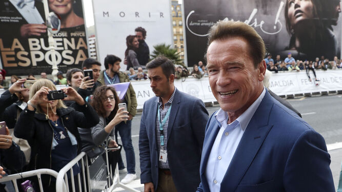 Arnold Schwarzenegger, ayer, en San Sebastián.