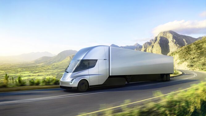 Imagen facilitada por Tesla del prototipo de su camión eléctrico Semi.