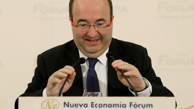 El candidato del PSC, Miquel Iceta, durante su participación en el Forum Europa