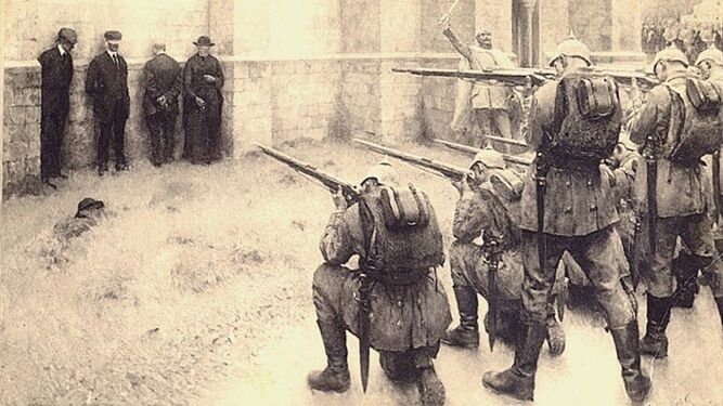 Ejecución de civiles en Blégny, durante la invasión de Bélgica por las tropas alemanas (Évariste Carpentier, 1914).