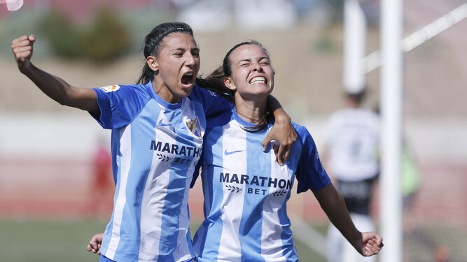 Así celebraban las jugadoras del Málaga el gol al Femarguín en casa.