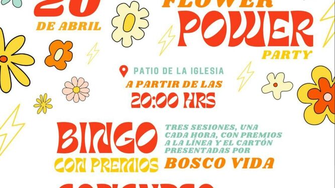 Cartel de la 'Flower Power Party'  en Benajarafe