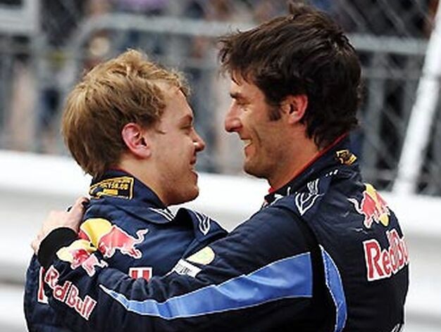 Sebastian Vettel y Mark Webber, los dos pilotos de Red Bull, segundo y primero en el Gran Premio de M&oacute;naco.

Foto: Getty