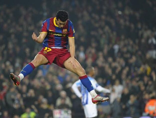 Pedro celebra el segundo gol azulgrana. / Reuters