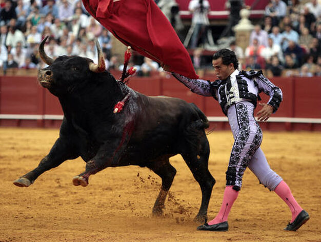 Iv&aacute;n Fandi&ntilde;o, muy firme ante su primer toro, el m&aacute;s peligroso del encierro.

Foto: Juan Carlos Mu&ntilde;oz
