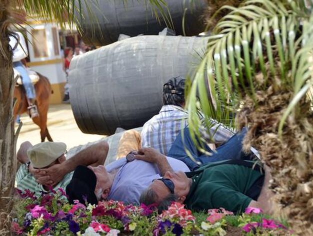 A pierna suelta. Varias personas decidieron descansar en plena rotonda de la Feria, ayer.

Foto: Manuel Aranda