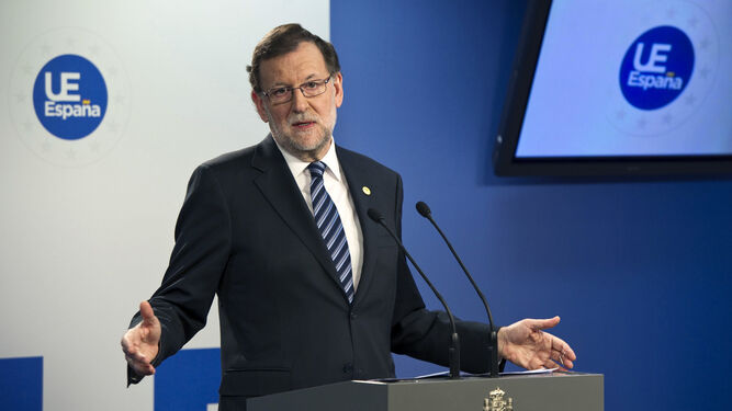 Mariano Rajoy, ayer, durante la rueda de prensa ofrecida en Bruselas.