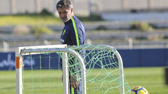 El entrenador del Málaga, Míchel, en la sesión del martes.