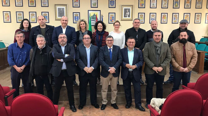 Los alcaldes de la Axarquía tras la reunión mantenida ayer con Miguel Ángel Heredia.