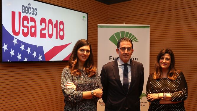 Sara Merino, Sergio Corral y Ana Cabrera en la presentación de Becas USA 2018.