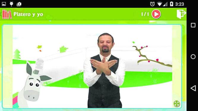 Imagen de la app en la que se cuenta 'Platero y yo' en lenguaje de signos.