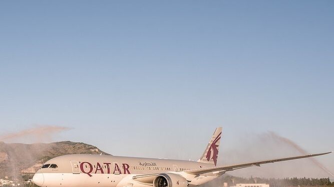 El avión de Qatar Airways que llegó ayer a Málaga desde Doha.