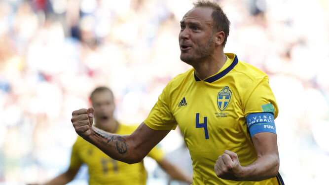 Celebración del gol de Suecia