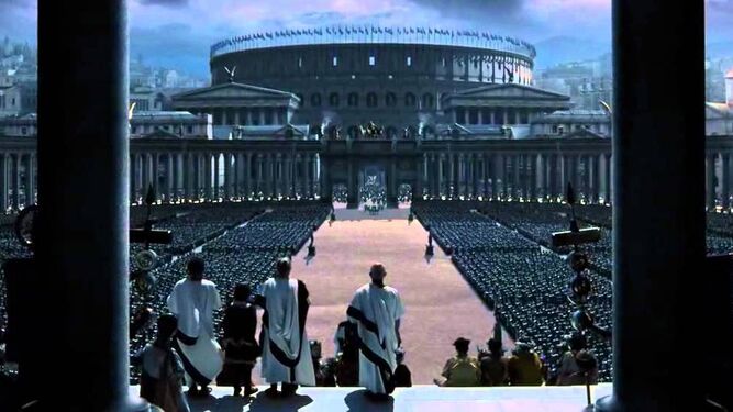 En Gladiator (2000), Ridley Scott recrea una Roma imperial con referencias a la Alemania nazi
