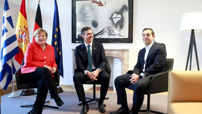 Merkel, Tispras y Sánchez, en el último Consejo Europeo.