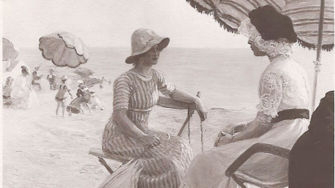 Escena de playa de principios del siglo XX.