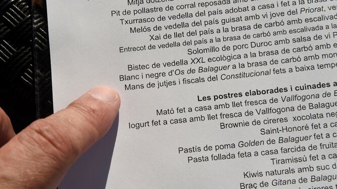 La carta del restaurante Nova Font Blanca de Balaguer.