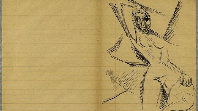 Uno de los dibujos del cuaderno de bocetos de 'Las señoritas de Aviñón' que custodia la Casa Natal.