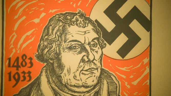 Propaganda nazi de 1933, con la imagen de Martín Lutero.