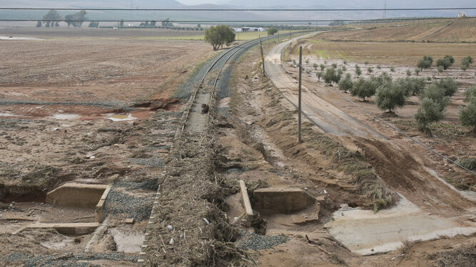 Trayecto de la linea Algeciras- Bobadilla, afectada por las lluvias