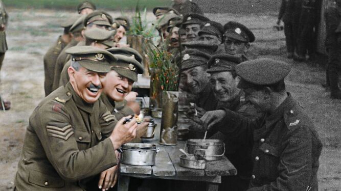 Una fotografía restaurada en color de soldados de la contienda de 1914-1918