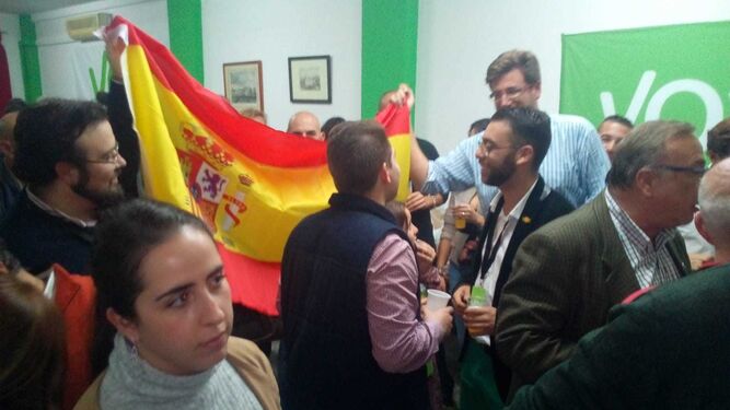 Celebración de Vox en su sede en Málaga capital.