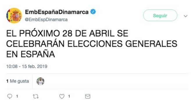 El tuit de la Embajada de España en Dinamarca