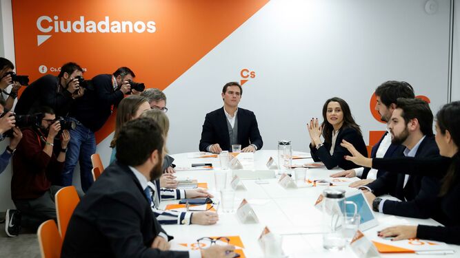El presidente de Ciudadanos, Albert Rivera), durante la reunión del Comité Permanente del partido este lunes en Madrid.