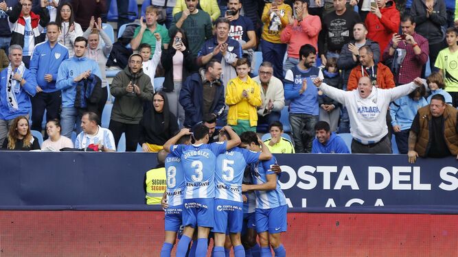 Así celebró el Málaga un gol al Nàstic en la primera vuelta.