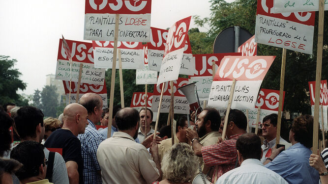 Una de las protestas protagonizadas por el sindicato USO en defensa de la enseñanza concertada.