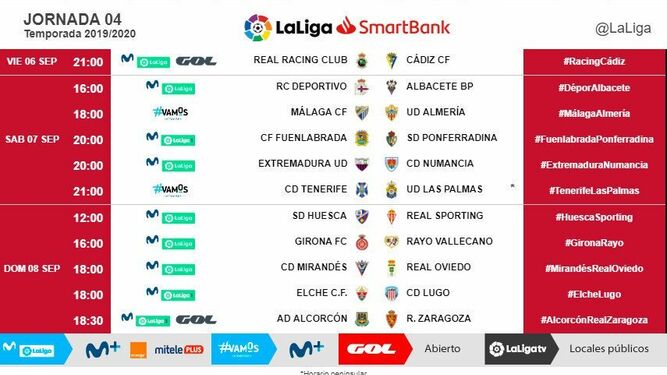 Málaga Los horarios la 4 de la Segunda División