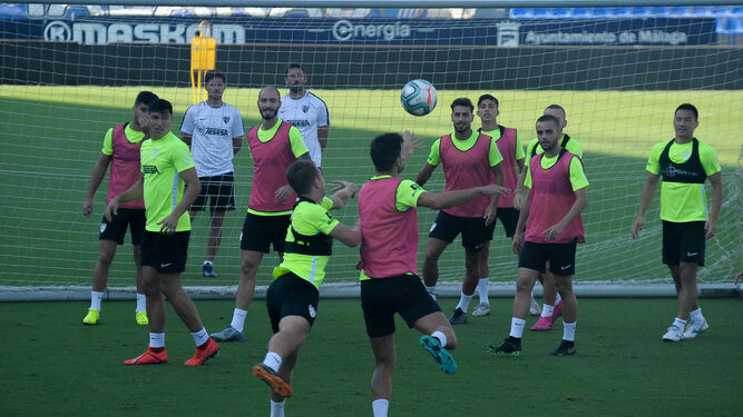 Los jugadores del Málaga CF, en el entrenamiento de ayer en La Rosaleda.