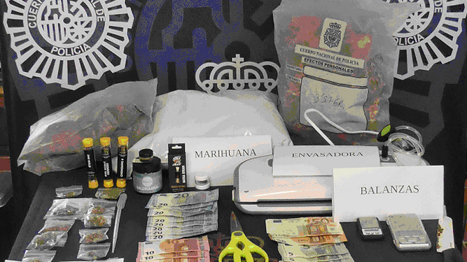 Estupefacientes y objetos incautados en el club de cannabis de Fuengirola