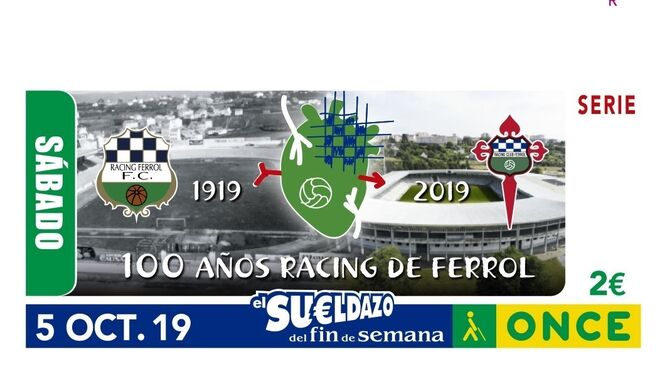 El cupón de la ONCE dedicado a los 100 años del Racing de Ferrol.