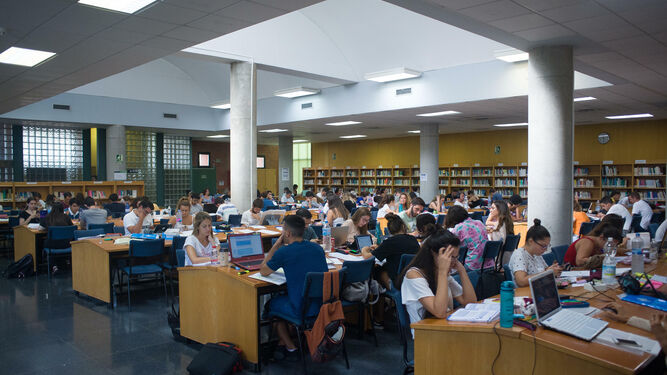Estudiantes se preparan en la Biblioteca General de la UMA de cara a septiembre.