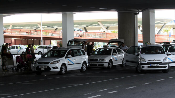 Un grupo de taxis en Málaga.