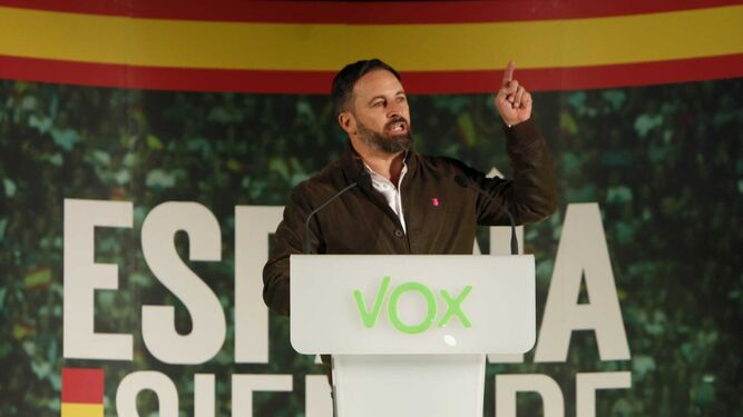 Santiago Abascal, durante el mitin de Vox en Dos Hermanas.