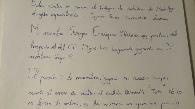 La carta de disculpa del niño de 9 años.