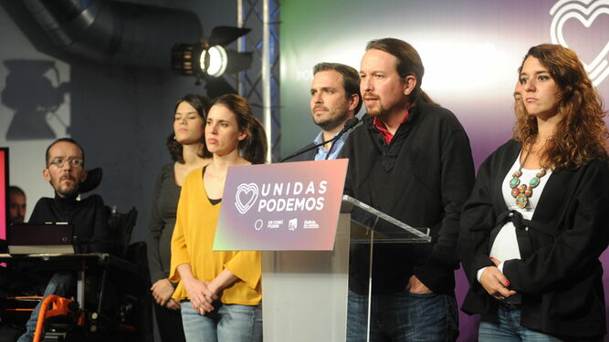 Pablo Iglesias en su comparecencia tras conocerse los resultados electorales.